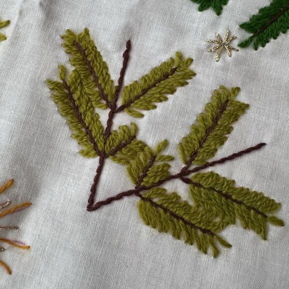 Vintage Handstitched Needlepoint Holiday Tea Towel Candle Tree Branch 33”x16.5” - Picture 3 of 10